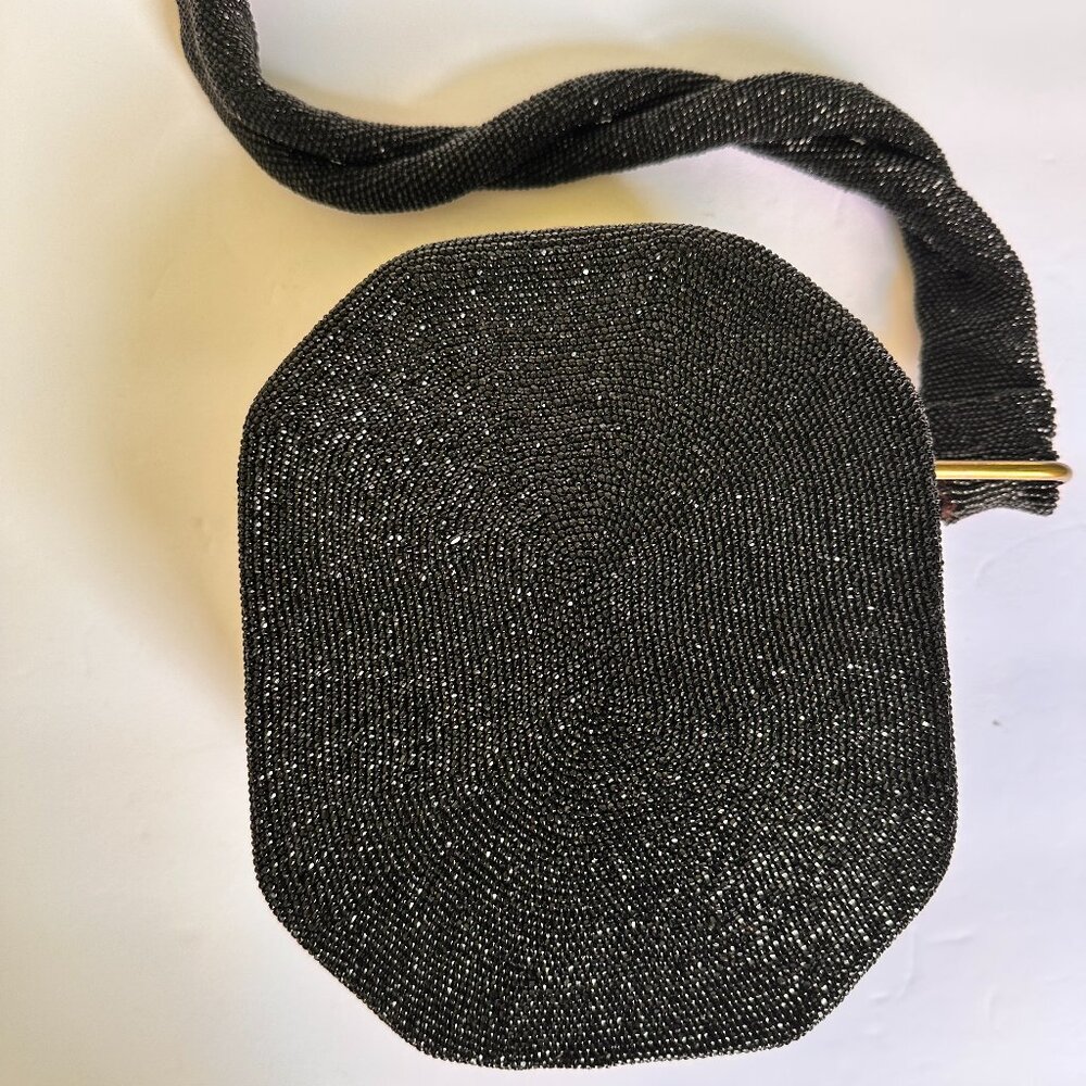 M. E. Product Black Glass Beaded Art Deco Hard Case Heavy Evening Handle